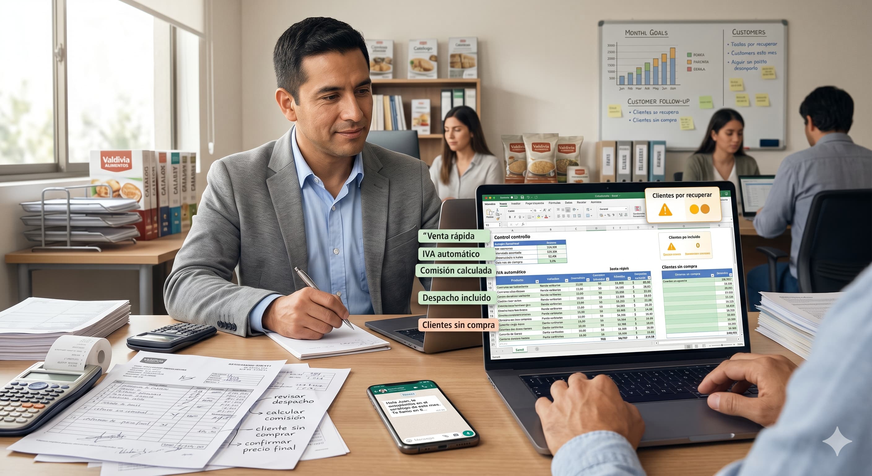 Cuando el vendedor calcula IVA, comisiones y despacho a mano, y nadie ve qué clientes llevan semanas sin comprar, el problema no es de esfuerzo comercial. Es de estructura. Así diseñamos un sistema en Excel para vender más rápido y recuperar clientes a tiempo.